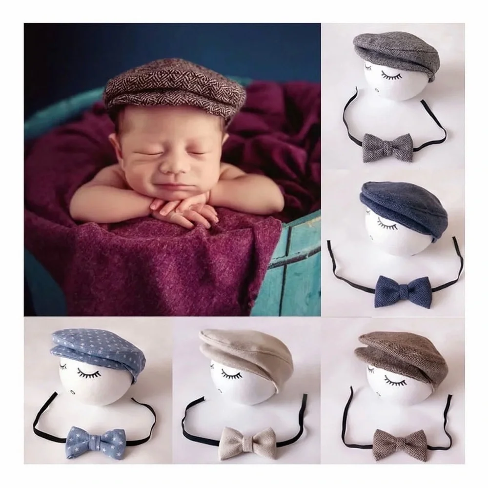 New Classic Herringbone Kids Flat Cap and Bow Tie Set
